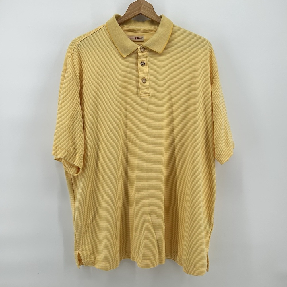 Jamaica Jaxx Polo Shirt Mens 2XL Yellow Modal‎ Textured Micro Stripe Coastal